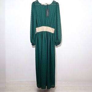Andrea Crocetta Size M Deep Green Sheer Top Swiss Dot Maxi Dress Bohemian